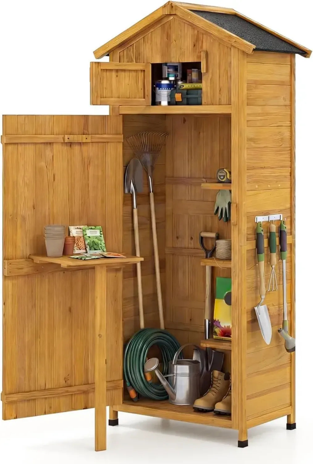 Armoire de Jardin en Bois avec Étagères Amovibles et Porte Sécurisée